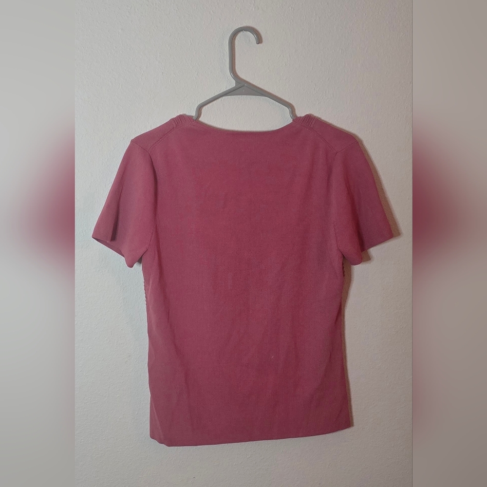 Cable & Gauge Mauve Ribbed Knit Everyday Work Top Square Neck Short Sleeve L - Picture 3 of 4
